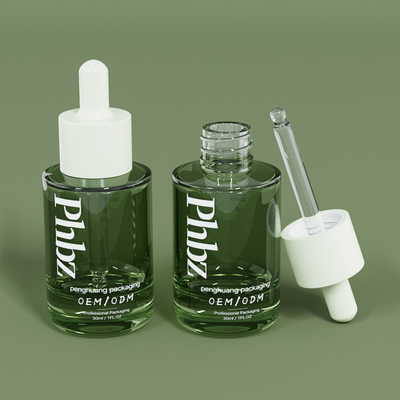 OEM 30ML 1oz Botol Penetes Kaca Mewah Botol Serum Hijau