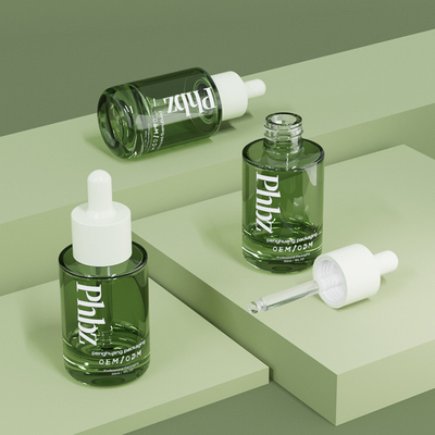 OEM 30ML 1oz Botol Penetes Kaca Mewah Botol Serum Hijau