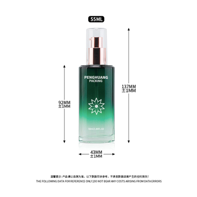 55ml Botol Lotion Kaca Kecantikan Lotion Buram Botol Kosmetik Set Kado Kemasan Perawatan Kulit Hijau
