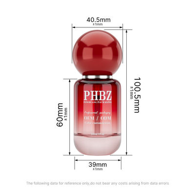 30ml / 1oz Botol Serum Kosmetik Kaca Gradien Merah Kosmetik kosong dengan Tutup Bola Bulat, Warna Khusus OEM ODM Pengemasan Perawatan Kulit untuk Lotion Minyak Esensial