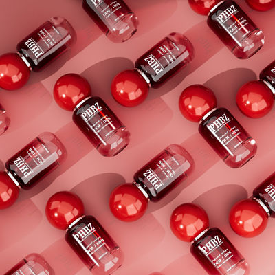 30ml / 1oz Botol Serum Kosmetik Kaca Gradien Merah Kosmetik kosong dengan Tutup Bola Bulat, Warna Khusus OEM ODM Pengemasan Perawatan Kulit untuk Lotion Minyak Esensial