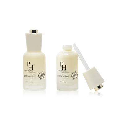 Logo yang disesuaikan 30ml Botol Dropper Serum Kaca Bulat Kosong dengan Pencetakan Serum Sutra
