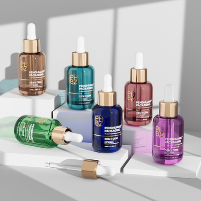 Logo yang disesuaikan 30ml Botol Dropper Kaca Bulat Kosong Untuk Minyak Serum