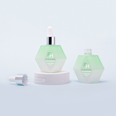 Customized Bentuk Unik Frosted Kaca Hijau Serum Dropper Botol 30ml Botol Minyak Esensial
