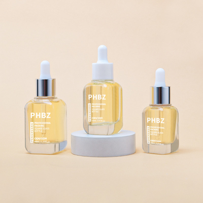 Disesuaikan 10ml 20ml 30ml 40ml Square Glass Serum Dropper Botol dengan Pipette