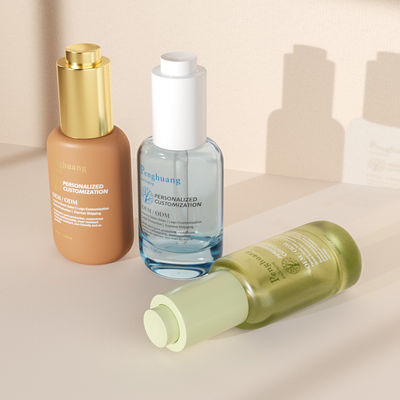 Botol Tetes Serum Kaca Kustom 30ml Botol Kaca Minyak Rambut Hijau Dengan Penetes Tekan