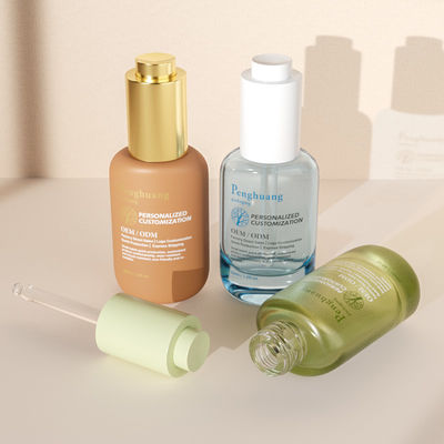 Botol Tetes Serum Kaca Kustom 30ml Botol Kaca Minyak Rambut Hijau Dengan Penetes Tekan