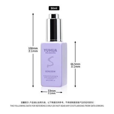 Botol Tetes Serum Persegi dengan Sablon Sutra/Hot Stamping/Pencetakan Label dalam Warna Hijau, Biru, atau Putih Bening