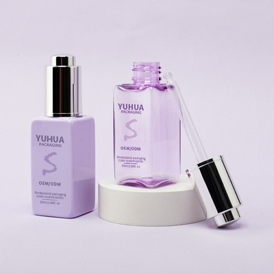 Botol Tetes Serum Persegi dengan Sablon Sutra/Hot Stamping/Pencetakan Label dalam Warna Hijau, Biru, atau Putih Bening