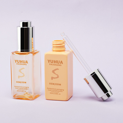 Botol Tetes Serum Persegi dengan Sablon Sutra/Hot Stamping/Pencetakan Label dalam Warna Hijau, Biru, atau Putih Bening