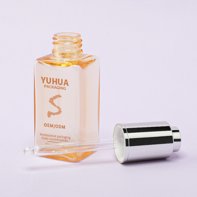 Botol Tetes Serum Persegi dengan Sablon Sutra/Hot Stamping/Pencetakan Label dalam Warna Hijau, Biru, atau Putih Bening
