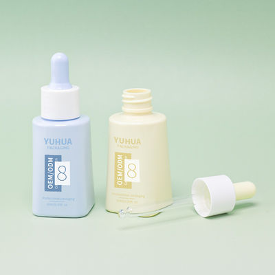 Custom Logo 50ml PET Square Serum Dropper Botol Dengan Tutup Karet