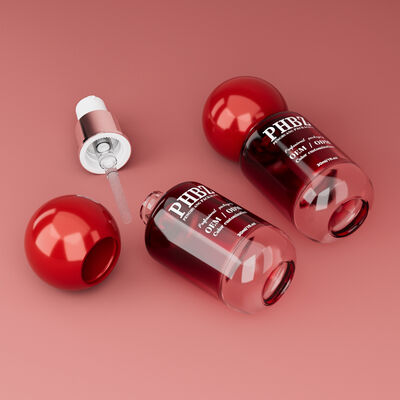 30ml / 1oz Botol Serum Kosmetik Kaca Gradien Merah Kosmetik kosong dengan Tutup Bola Bulat, Warna Khusus OEM ODM Pengemasan Perawatan Kulit untuk Lotion Minyak Esensial