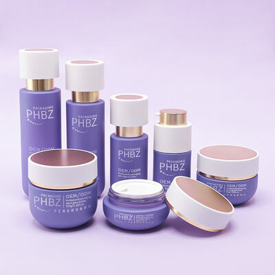 Set kemasan kosmetik komprehensif dengan botol kaca mewah botol lotion tutup emas toples krim dan kemasan kosmetik