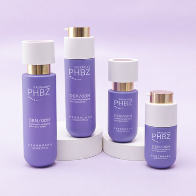 Set kemasan kosmetik komprehensif dengan botol kaca mewah botol lotion tutup emas toples krim dan kemasan kosmetik