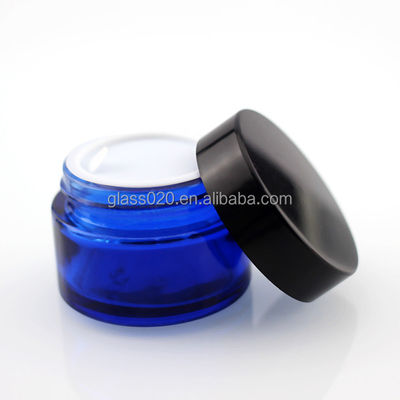 Guci Kaca Krim Biru 30g Kosong Mewah Untuk Kosmetik Dengan Tutup