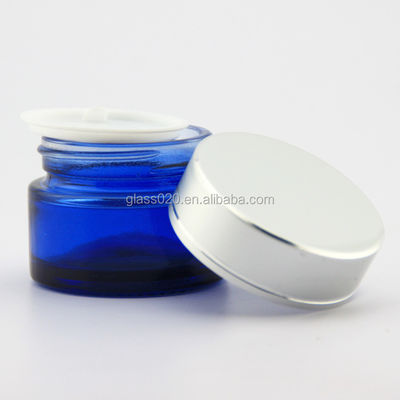 Guci Kaca Krim Biru 30g Kosong Mewah Untuk Kosmetik Dengan Tutup
