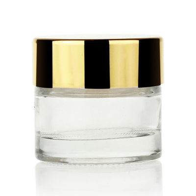 Luxury OEM 10g Clear Glass Kosmetik Jars Gold Cover Clear For Cream
