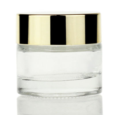 Luxury OEM 10g Clear Glass Kosmetik Jars Gold Cover Clear For Cream