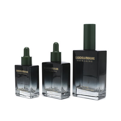 Kosmetik 30ml 50ml 100ml Botol Penetes Minyak Esensial Kaca Kosong Hitam Persegi Mewah