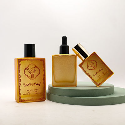 Minyak Kosmetik yang Disesuaikan 30ml 50ml 100ml Emas Kosong Persegi Mewah Botol Penetes Minyak Esensial Kaca