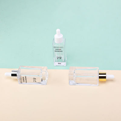 Grosir Kemasan Kosmetik Perawatan Kulit 50ml Penetes Kaca Botol Persegi Botol Kaca Serum