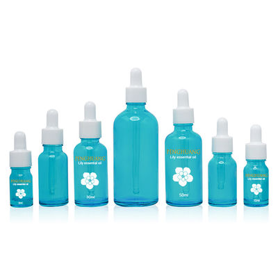 Botol Kaca Penetes Bambu Minyak Essentail Biru Dengan Pencetakan Logo Kustom