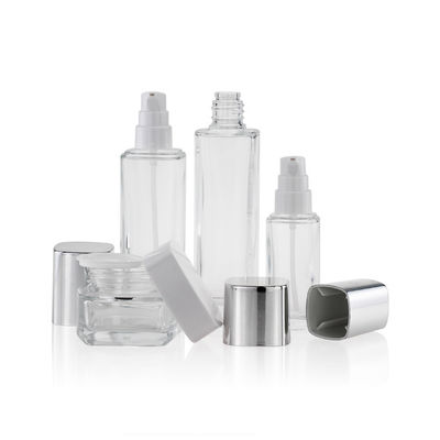 Set Kemasan Kosmetik Botol Lotion 50g Persegi Dengan Tutup Perak