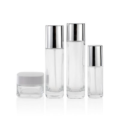 Set Kemasan Kosmetik Botol Lotion 50g Persegi Dengan Tutup Perak