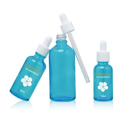 50ml Minyak Penetes Botol Kaca Lukisan Wadah Kosmetik Biru