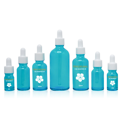 50ml Minyak Penetes Botol Kaca Lukisan Wadah Kosmetik Biru