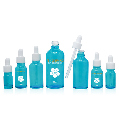 50ml Minyak Penetes Botol Kaca Lukisan Wadah Kosmetik Biru