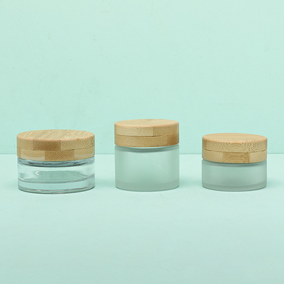 Kemasan Krim Wajah Kaca Jar Krim Kosmetik 30g Dengan Tutup Bambu Sekrup