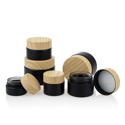Set Kemasan Kosmetik Tutup Sekrup Warna Bambu Stoples Kaca Matte Hitam 50g
