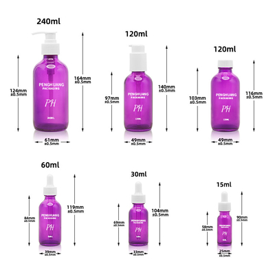 60ml Botol Kaca Boston Ungu 2oz Pijat Minyak Esensial Perawatan Kulit Serum Botol Penetes