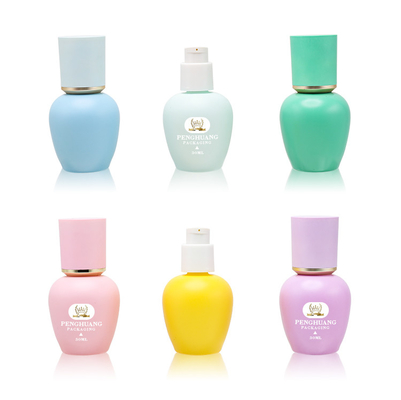Warna kustom 30ml botol kaca foundation grosir lotion pompa perawatan kulit kemasan kaca botol kosmetik foundation
