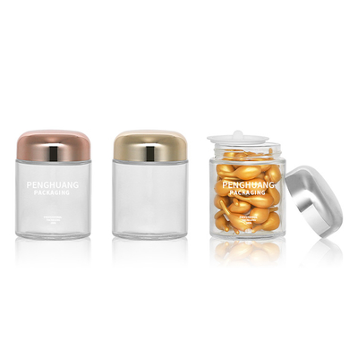 Wadah Kaca Kapsul 100g Bulat Dengan Rose Golden Cap Sliver Cap Glass Jar Packaing