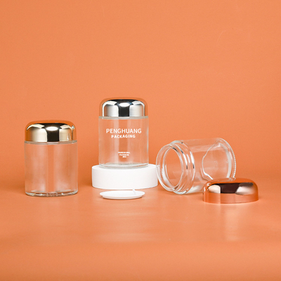 Wadah Kaca Kapsul 100g Bulat Dengan Rose Golden Cap Sliver Cap Glass Jar Packaing