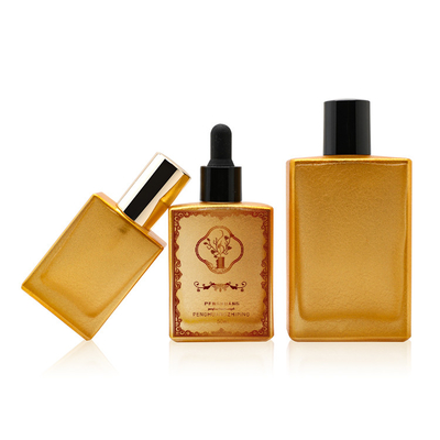 Lucury Glass Golden Serum Dropper Botol Parfum Minyak Kemasan Logo Kustom 50ml 100ml 120ml