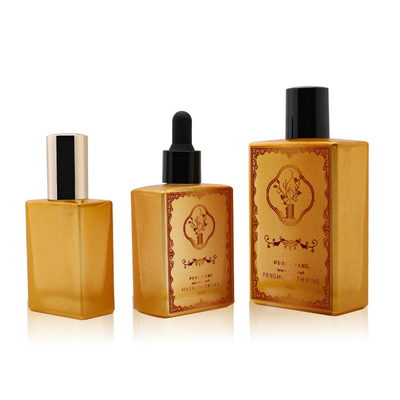 Lucury Glass Golden Serum Dropper Botol Parfum Minyak Kemasan Logo Kustom 50ml 100ml 120ml