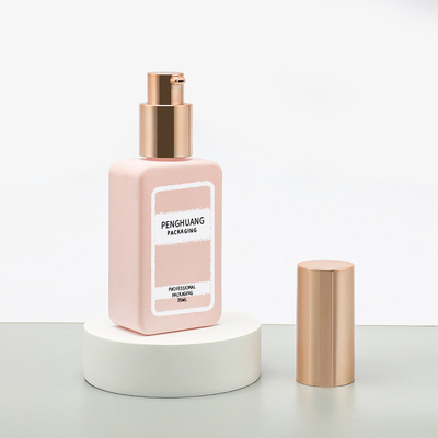 Lotion Pump Glass Foundation Bottle Kemasan Kosmetik Perawatan Kulit Kotak Emas 35ml