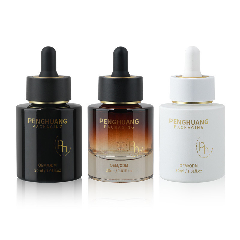 Botol dropper kaca bulat dengan logo yang disesuaikan sesuai dengan kebutuhan pelanggan