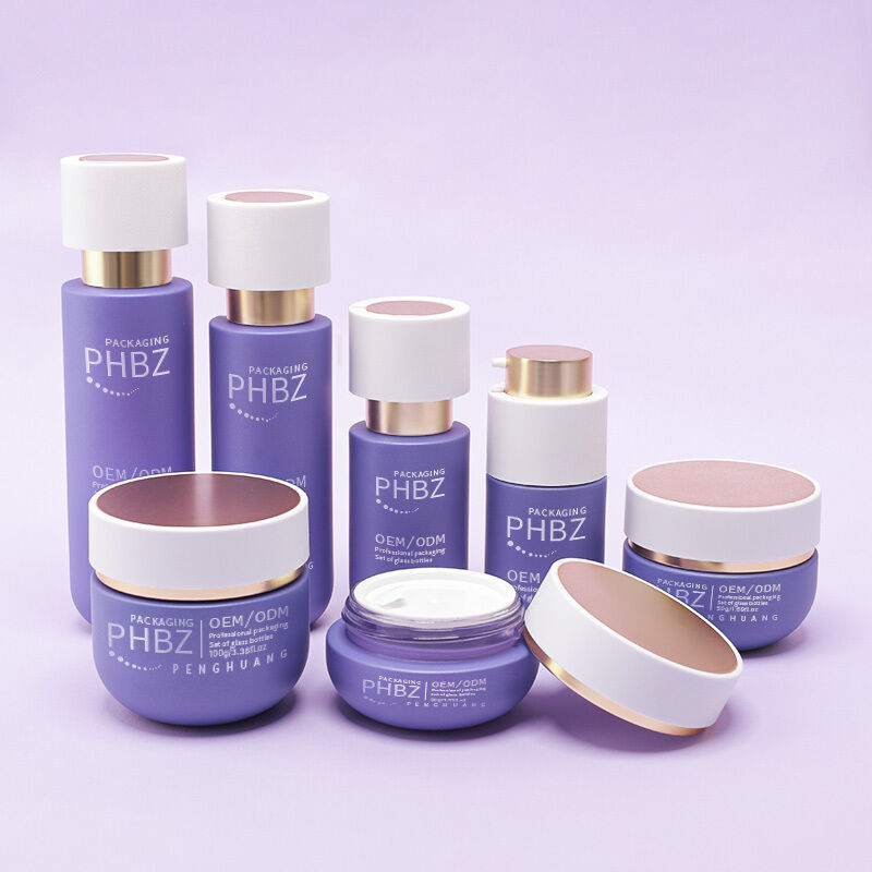 Set kemasan kosmetik komprehensif dengan botol kaca mewah botol lotion tutup emas toples krim dan kemasan kosmetik
