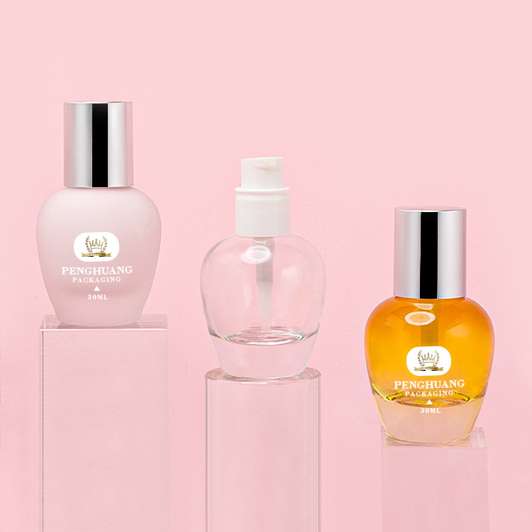 Warna kustom 30ml botol kaca foundation grosir lotion pompa perawatan kulit kemasan kaca botol kosmetik foundation