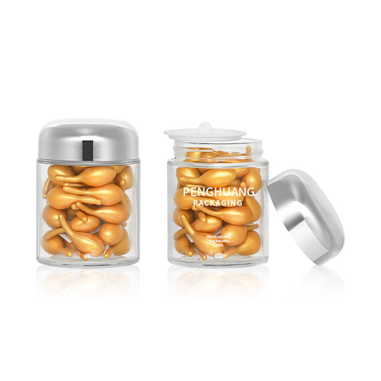 Wadah Kaca Kapsul 100g Bulat Dengan Rose Golden Cap Sliver Cap Glass Jar Packaing