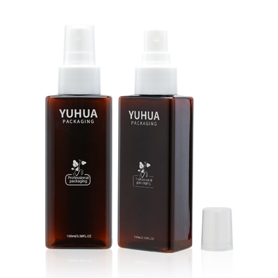 Harga pabrik wholsale 100ml botol plastik bentuk persegi desain warna kuning dengan pompa semprot warna putih cistomzed