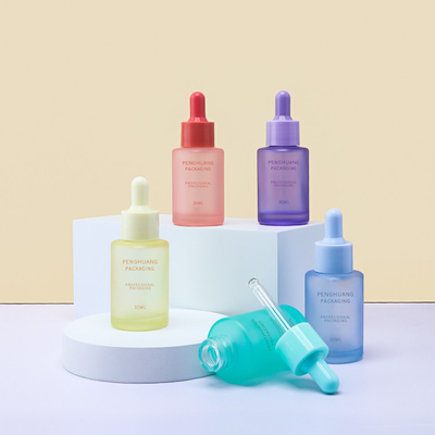 30ml Botol Penetes Serum Buram Warna-warni Kemasan Perawatan Kulit Kaca Minyak Esensial