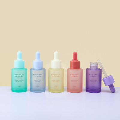 Botol Serum Kaca Buram Warna-warni Kemasan Kosmetik Botol Penetes Minyak Esensial Kaca 30ml