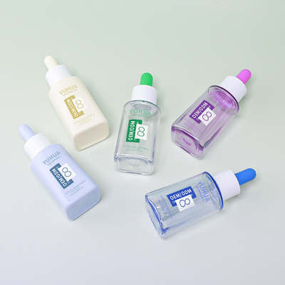 Custom Logo 50ml PET Square Serum Dropper Botol Dengan Tutup Karet