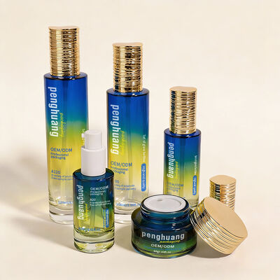 Custom Luxury Gradient Glass Bottle Set untuk Skincare dan Beauty Packaging OEM ODM Cosmetic Glass Bottle Set dengan Jar